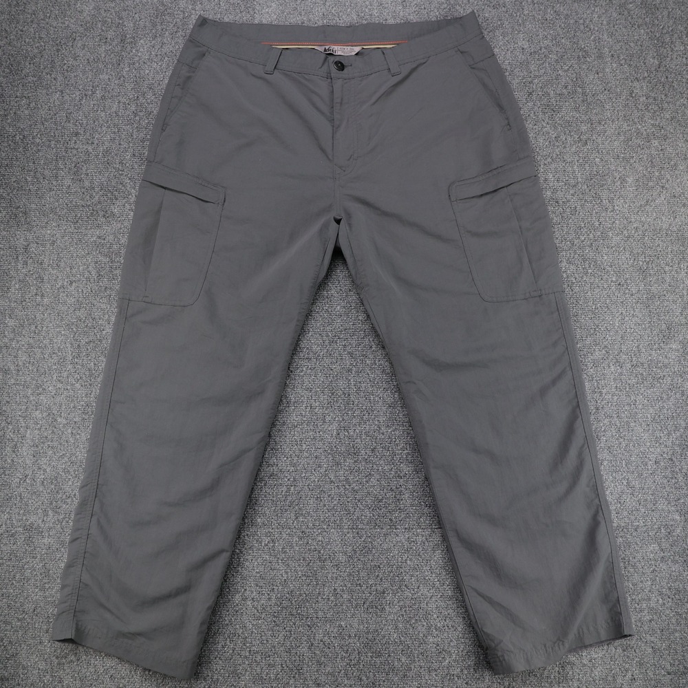 REI Mens 40x30 (38x29) Gray Nylon Cargo Hiking Pants Straight Leg Lightweight